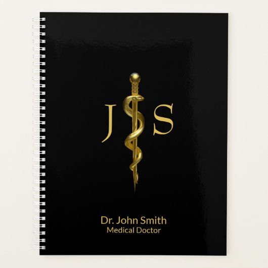 Classy Rod van Asclepius Medical Gold op zwart Planner (Voorkant)