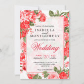 Classy rode bloemen bruiloft kaart (Voorkant)
