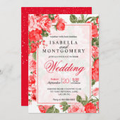 Classy rode bloemen bruiloft kaart (Voorkant / Achterkant)