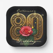 Classy rode roos en gouden filigraan 80e verjaarda papieren bordje (Voorkant)