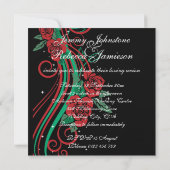 Classy rode rozen en groene wervelingen op zwarte  kaart (Achterkant)