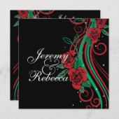 Classy rode rozen en groene wervelingen op zwarte  kaart (Voorkant / Achterkant)