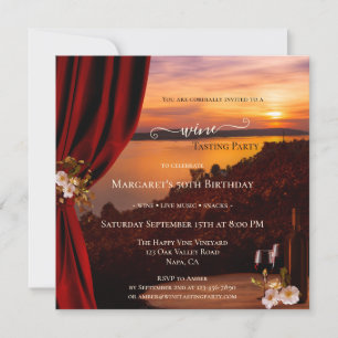Classy Romantic Sunset Wine Tasting Invitation Kaart