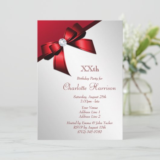 Classy Romantisch Rood & Zilver Verjaardagsfeest Kaart (Staand voorkant)