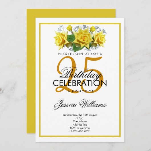 Classy Romantische Gele Rozen Verjaardag Kaart (Voorkant / Achterkant)