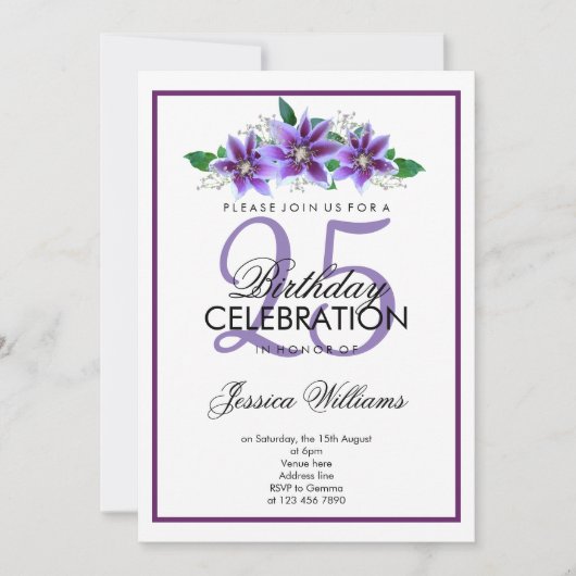 Classy Romantische Paarse Clematis Verjaardag Kaart (Voorkant)