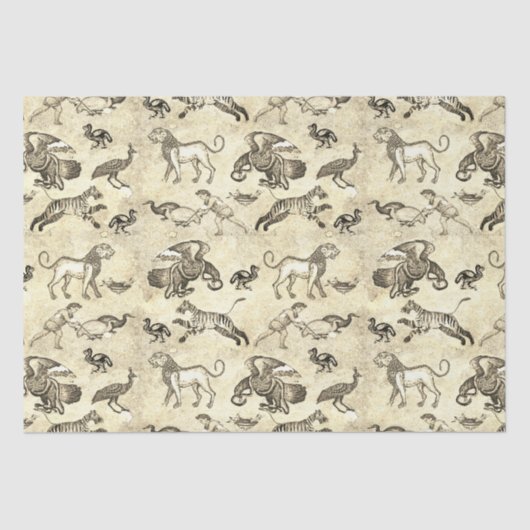 Classy Romeins Mozaïek Dieren Beige Tissuepapier (Voorkant)