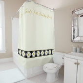 Classy romige witte madeliefje met zwart douchegordijn (In situ)