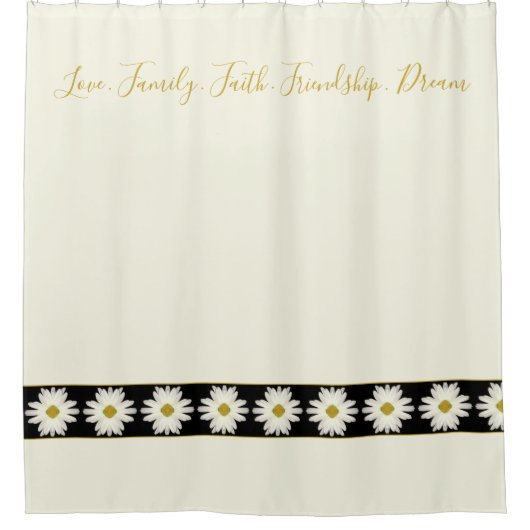 Classy romige witte madeliefje met zwart douchegordijn (Voorkant)