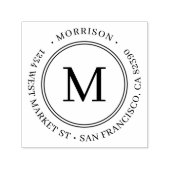 Classy Ronde Monogram Achternaam Retouradres Zelfinktende Stempel (Design)