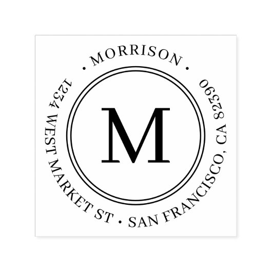Classy Ronde Monogram Achternaam Retouradres Zelfinktende Stempel (Design)