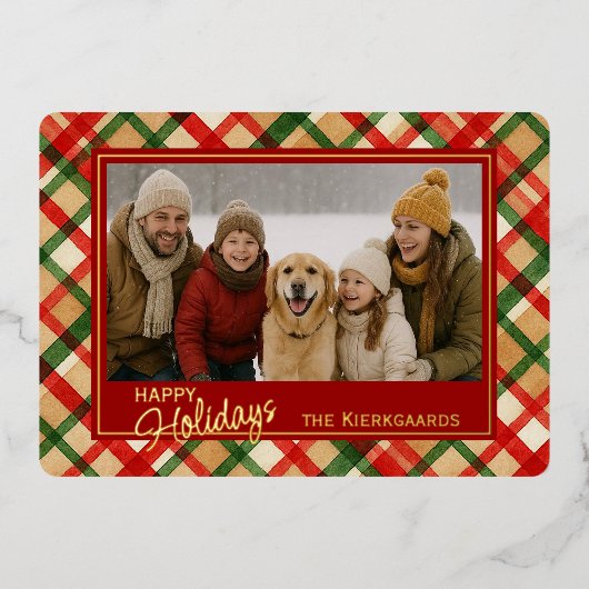 Classy rood groen geplakt Waterverf patroon en gou Folie Feestdagenkaart (Voorkant)