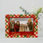 Classy rood groen geplakt Waterverf patroon en gou Folie Feestdagenkaart (Staand Voorkant)