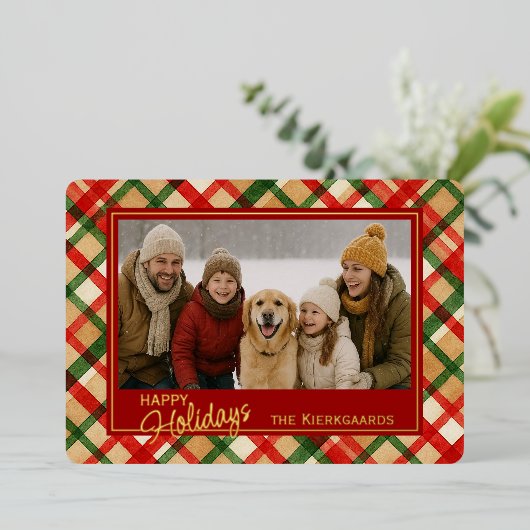 Classy rood groen geplakt Waterverf patroon en gou Folie Feestdagenkaart (Staand Voorkant)