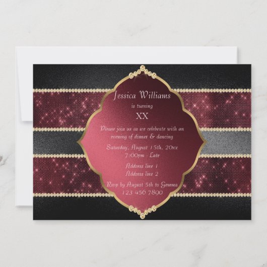 Classy rood, zwart & gouden juwelen versierd Verja Kaart (Achterkant)