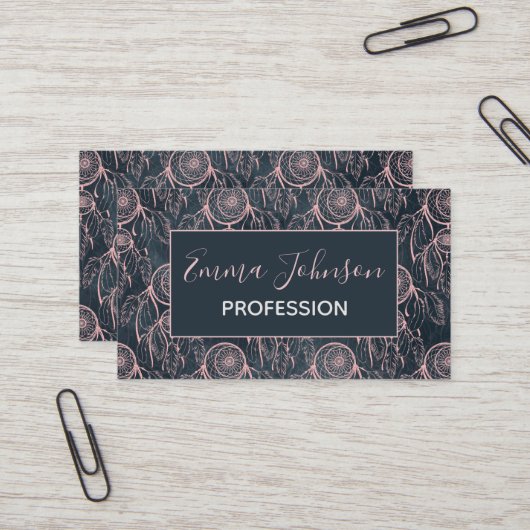 Classy Roos Gold dreamcatcher Gray Pattern Visitekaartje (Voorkant / Achterkant in situ)