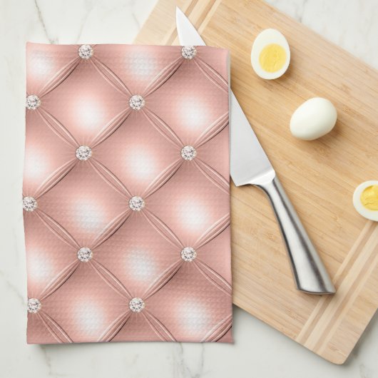 Classy Roos Gold, Faux Diamond Tufted Theedoek (Quarter Fold)