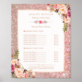 Classy Roos Gold Glitter Floral Beauty Salon Menu Poster