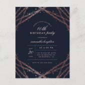 Classy Roos Gold & Navy Blue Birthday Party Uitnodiging Briefkaart (Voorkant)