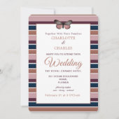 Classy Roos Gold Navy Plum Stripe Pattern Kaart (Voorkant)