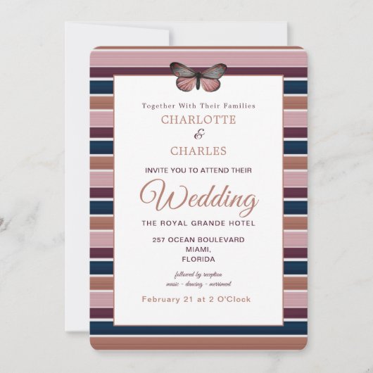 Classy Roos Gold Navy Plum Stripe Pattern Kaart (Voorkant)