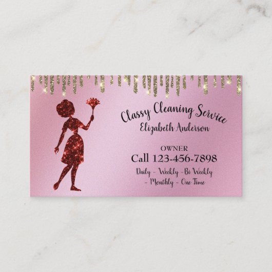 Classy Roos Logo Maid Cleaning Services Drip Visitekaartje (Voorkant)