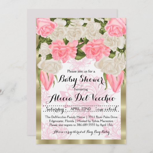 Classy Roos Theme Baby shower Uitnodiging (Voorkant / Achterkant)