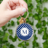 Classy Royal Blue Custom Monogram Button Sleutelha Sleutelhanger (Hand)