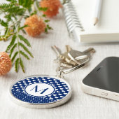 Classy Royal Blue Custom Monogram Button Sleutelha Sleutelhanger (Zijkant)