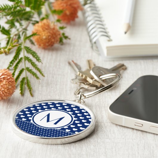 Classy Royal Blue Custom Monogram Button Sleutelha Sleutelhanger (Zijkant)