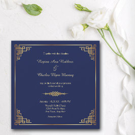 Classy Royal Blue Gold Lijst Wedding Invitation Kaart
