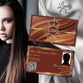Classy Royal Brown Gold Crown Logo Foto QR-code Visitekaartje