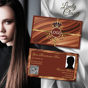 Classy Royal Brown Gold Crown Logo Foto QR-code Visitekaartje