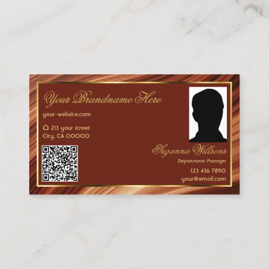 Classy Royal Brown Gold Crown Logo Foto QR-code Visitekaartje (Achterkant)