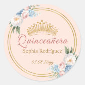 Classy Roze Blauw Bloemen Quinceanera Ronde Sticker (Voorkant)