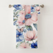 Classy Roze & Blauwe Bloem Bunch Bad Handdoek (Insitu)