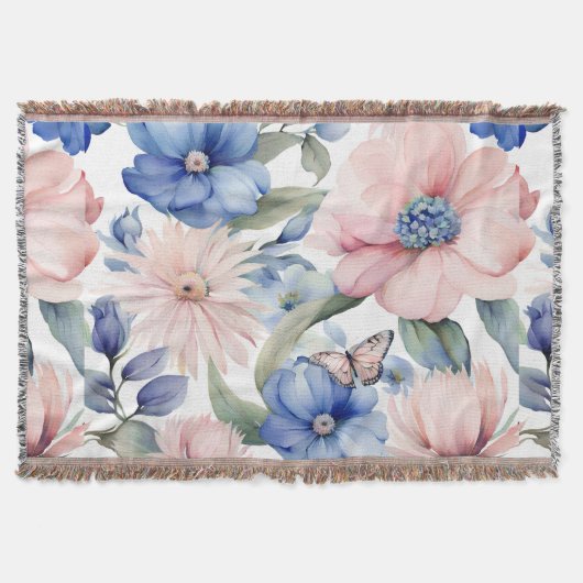 Classy Roze & Blauwe Bloem Bunch Deken (Voorkant)