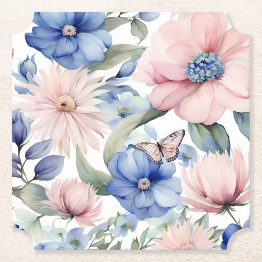 Classy Roze & Blauwe Bloem Bunch Kartonnen Onderzetters (Voorkant)