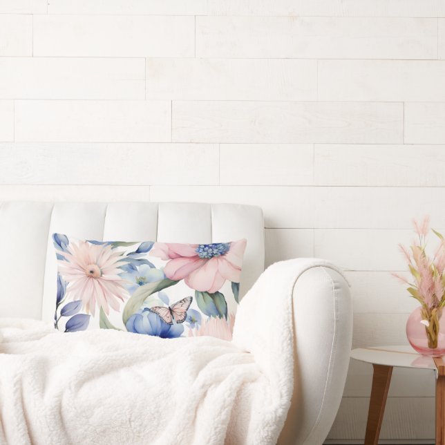 Classy Roze & Blauwe Bloem Bunch Kussen (Bank)