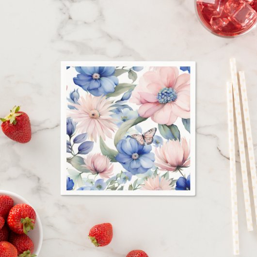 Classy Roze & Blauwe Bloem Bunch Servet (Insitu)