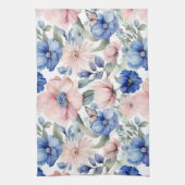 Classy Roze & Blauwe Bloem Bunch Theedoek (Verticaal)