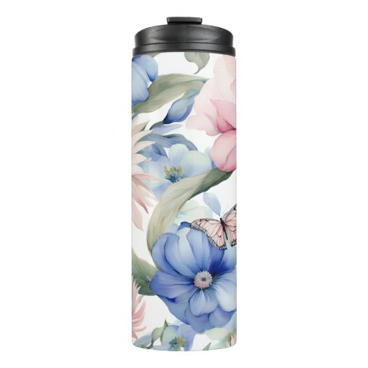 Classy Roze & Blauwe Bloem Bunch Thermosbeker (Voorkant)