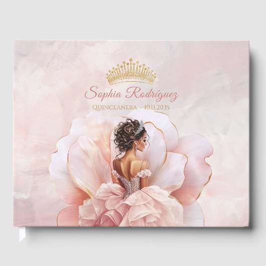 Classy Roze Bloem Jurk Quinceanera Custom Gastenboek (Voorkant)