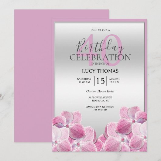 Classy roze bloemen decoratie verjaardag kaart (Voorkant / Achterkant)