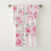 Classy  Roze Bloemen Rozen Strepen Waterverf Bad Handdoek (Insitu)