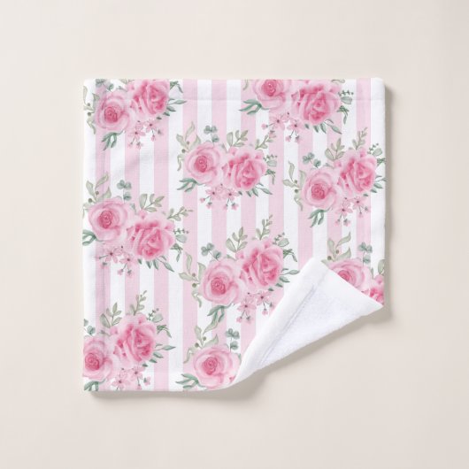 Classy  Roze Bloemen Rozen Strepen Waterverf Bad Handdoek (Wasdoekje)