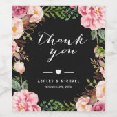 Classy Roze Bloemen Wrapping bruiloft Dank u Wijn Etiket (Enkel label)
