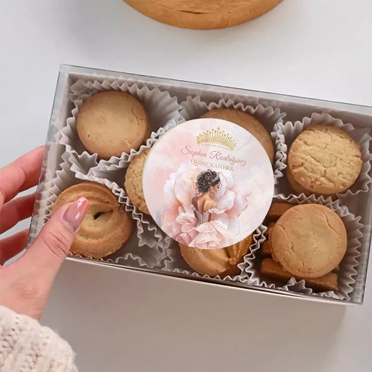 Classy roze bloemenjurk Quinceanera Ronde Sticker