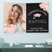Classy roze bloemige Afstuderen afstudeerfeest Spandoek (Beurs)