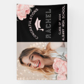 Classy roze bloemige Afstuderen afstudeerfeest Spandoek (Verticaal)